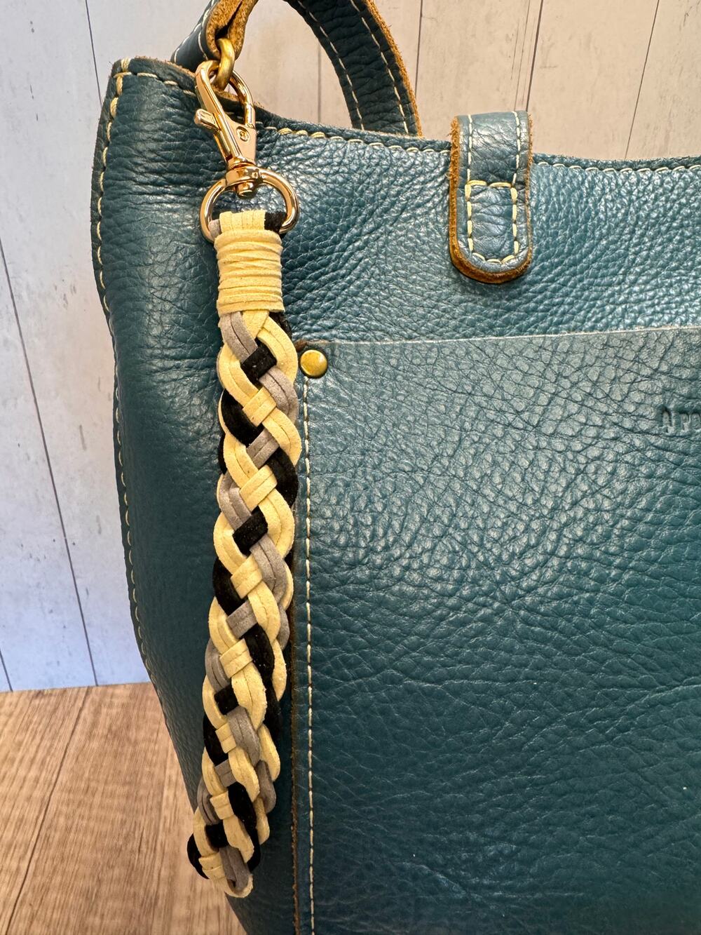 Braided Cord Black Gray Tan Wristlet Strap Bag Charm Key Holder